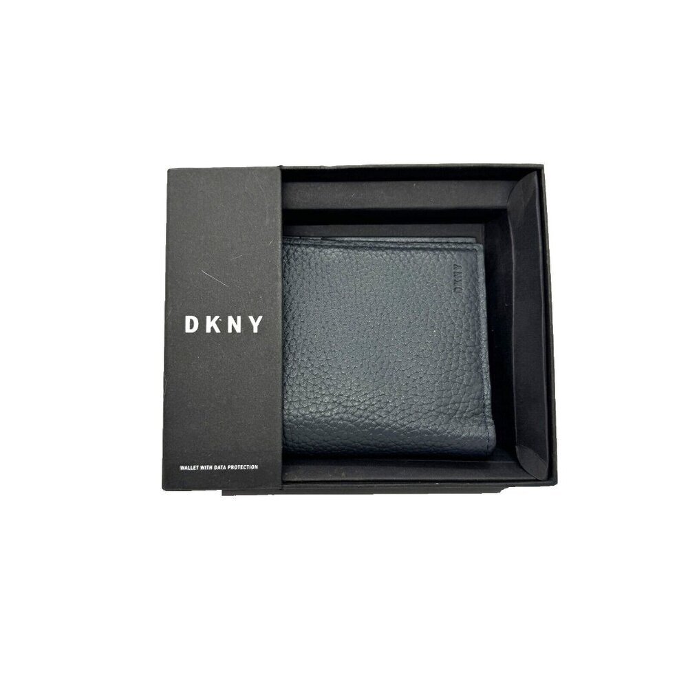 DKNY pebbled faux-leather foldable men's wallet cardcase RFID- Black/Dark navy